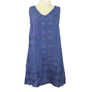 FLAX  Linen Dress Blue Textured Sleeveless Tunic Minimalist Coastal Size P 4-6